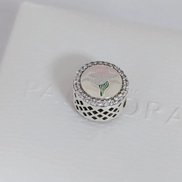 Pandora Minnesota Bead Charm The Pink and White Lady's Slipper S925 ALE with box - Picture 3 of 7